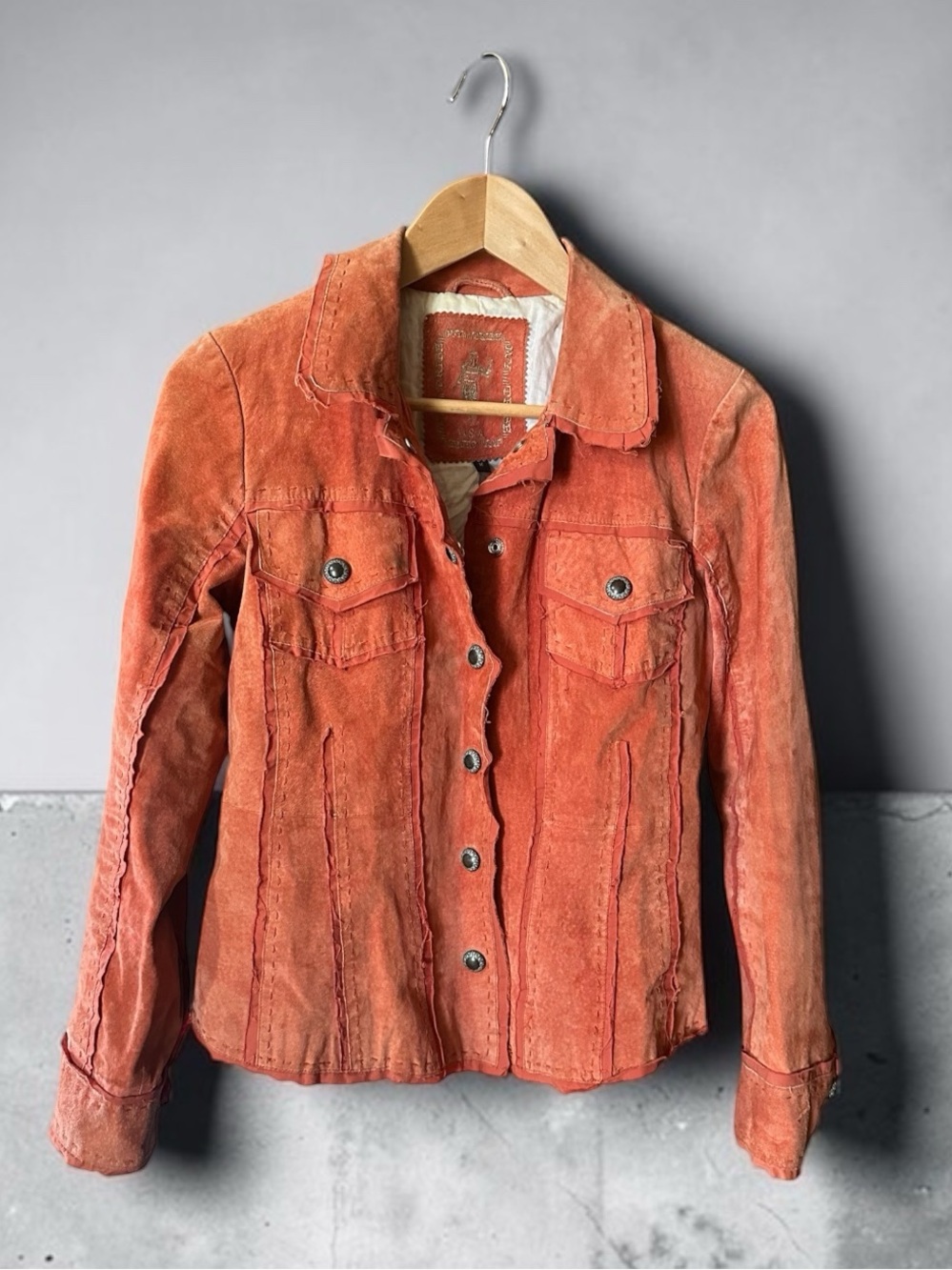 My Tribe Vintage Suede Leather jacket Western Cowgirl Burnt Orange Size M Y2K